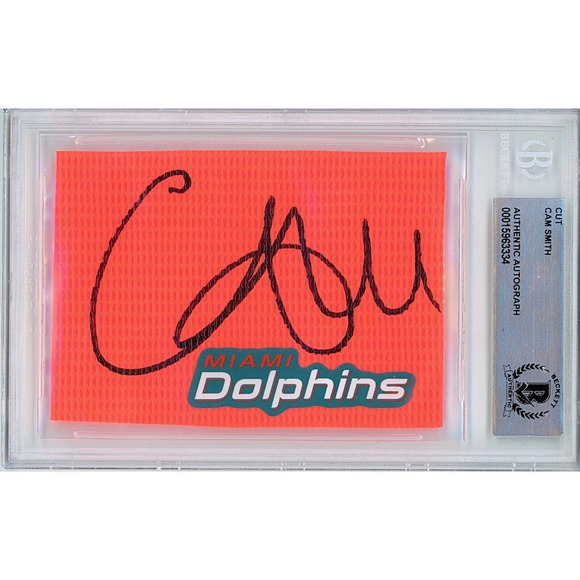 Cam Smith Autograph Miami Dolphins Football Endzone Pylon Beckett Authenticated - Picture 1 of 5
